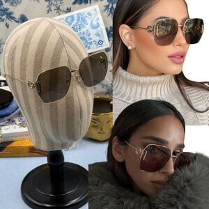 🆕 GUCCI 🧿 NWOT GG1207SA Gold Rimmed Geometric Square Sunglasses, Brown & Gold